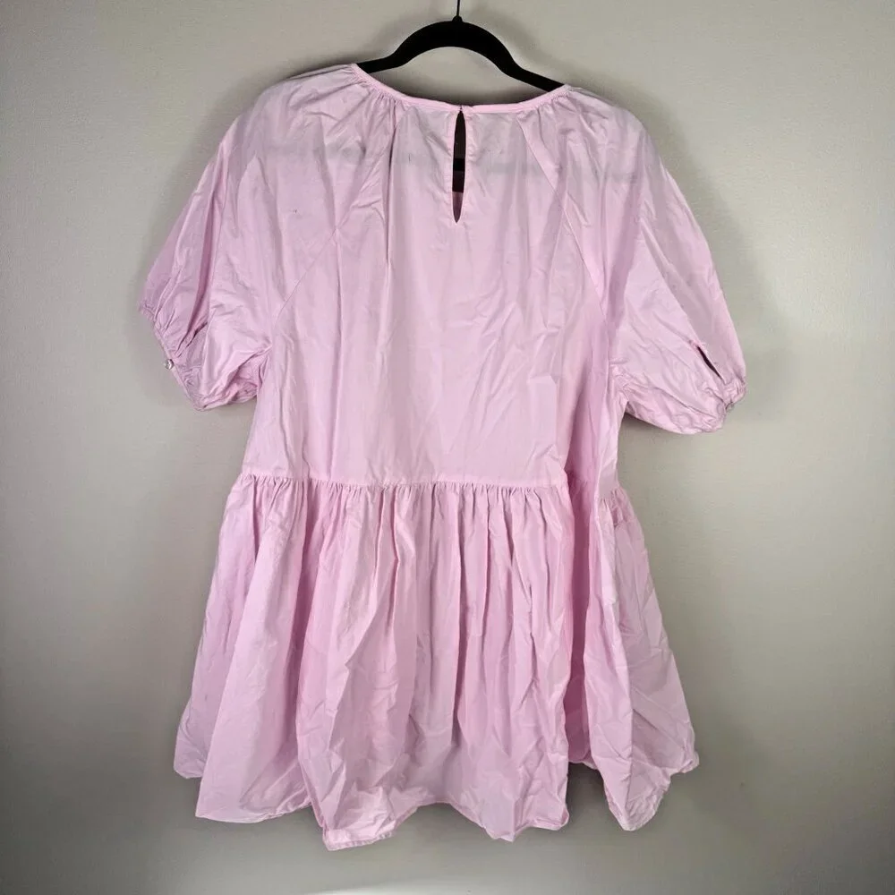 Hill House Francesca Top Ballerina Pink L Cotton Puff Sleeve Babydoll Blouse
